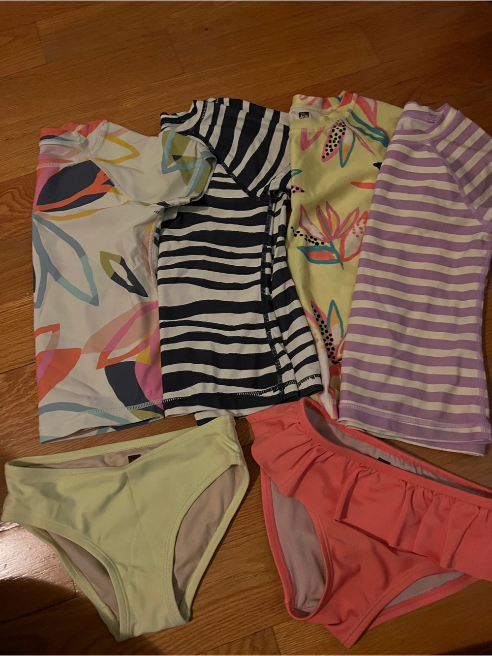 Girls' size 6 short sleeves rash guard tops with size 5 & 6 bottoms